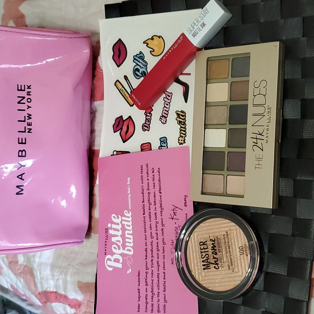 2/$30 MAYBELLINE Bestie Bundle 24K Nudes Eyeshadow Red Ink Lip Highlighter NEW
